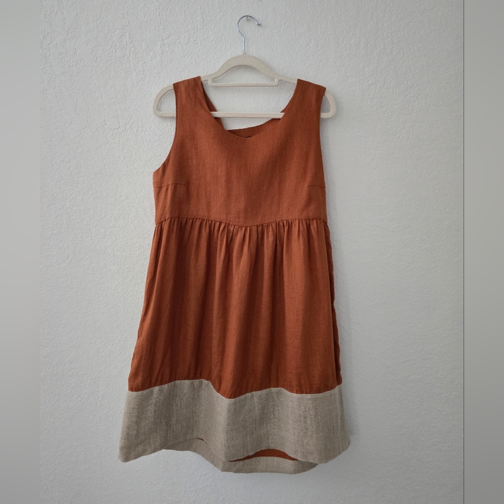 Biasa 100 % Linen Cottage Farmhouse Sleeveless With Pocket Side Zipper Size S
